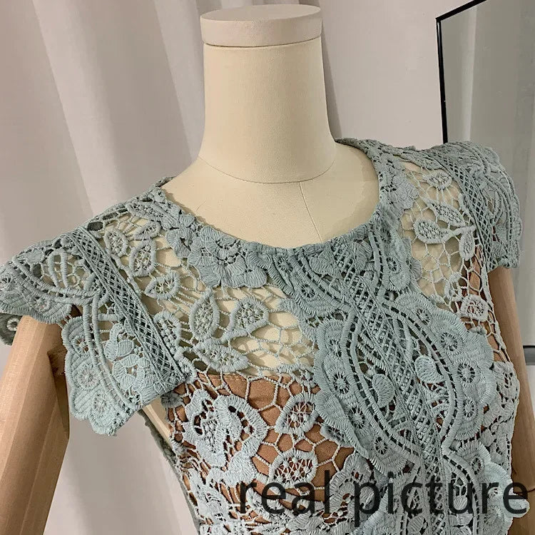 Glamoureuze Stile Verde Pizzo Bodycon Mini Abito