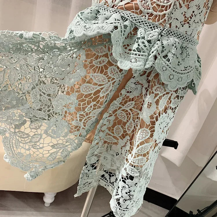 Glamoureuze Stile Verde Pizzo Bodycon Mini Abito