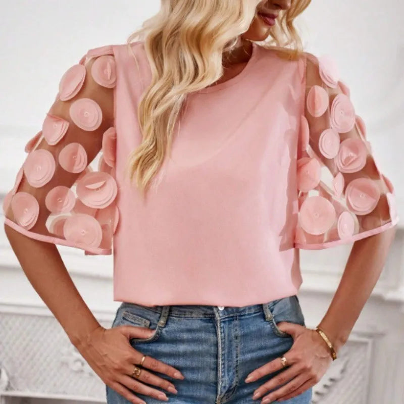 Zomersyde Mesh Splicing Blouse Top