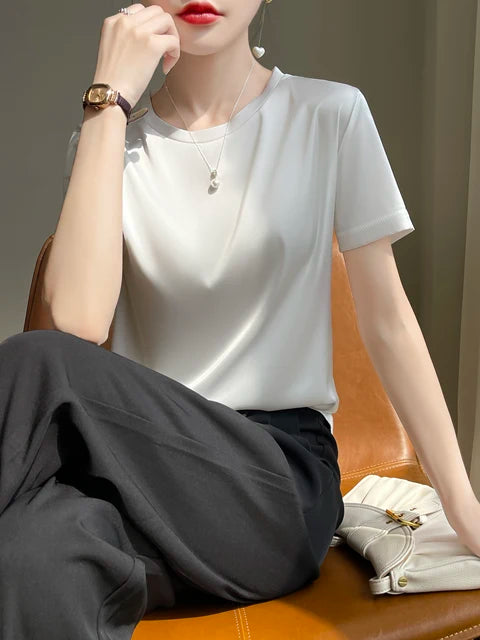 Silk Summer T-shirt with Knitted Bottom for Women