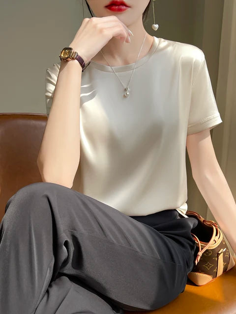 Silk Summer T-shirt with Knitted Bottom for Women