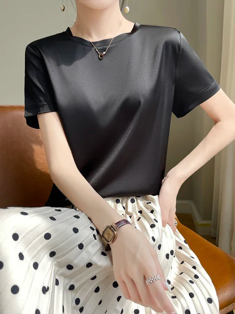 Silk Summer T-shirt with Knitted Bottom for Women