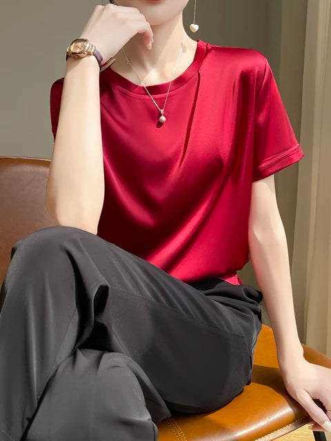 Silk Summer T-shirt with Knitted Bottom for Women