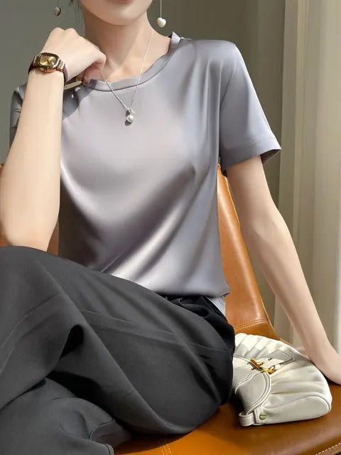 Silk Summer T-shirt with Knitted Bottom for Women