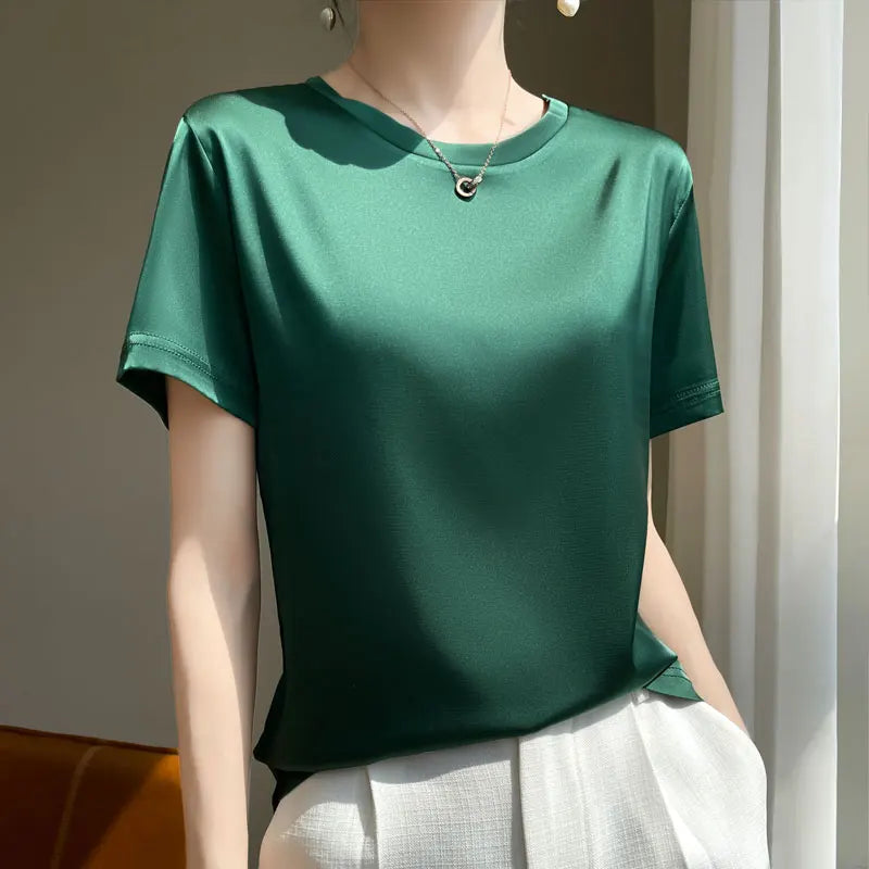 Silk Summer T-shirt with Knitted Bottom for Women