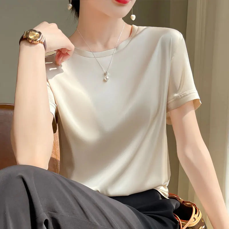 Silk Summer T-shirt with Knitted Bottom for Women