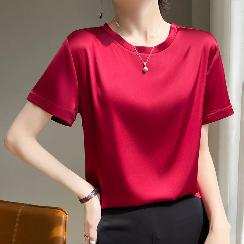 Silk Summer T-shirt with Knitted Bottom for Women