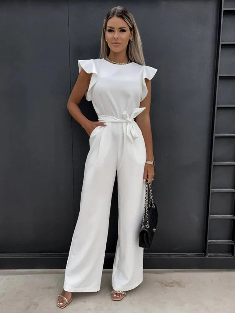 LuxeMode - Cerys Elegante Ruche Jumpsuit met Bijpassende Riem