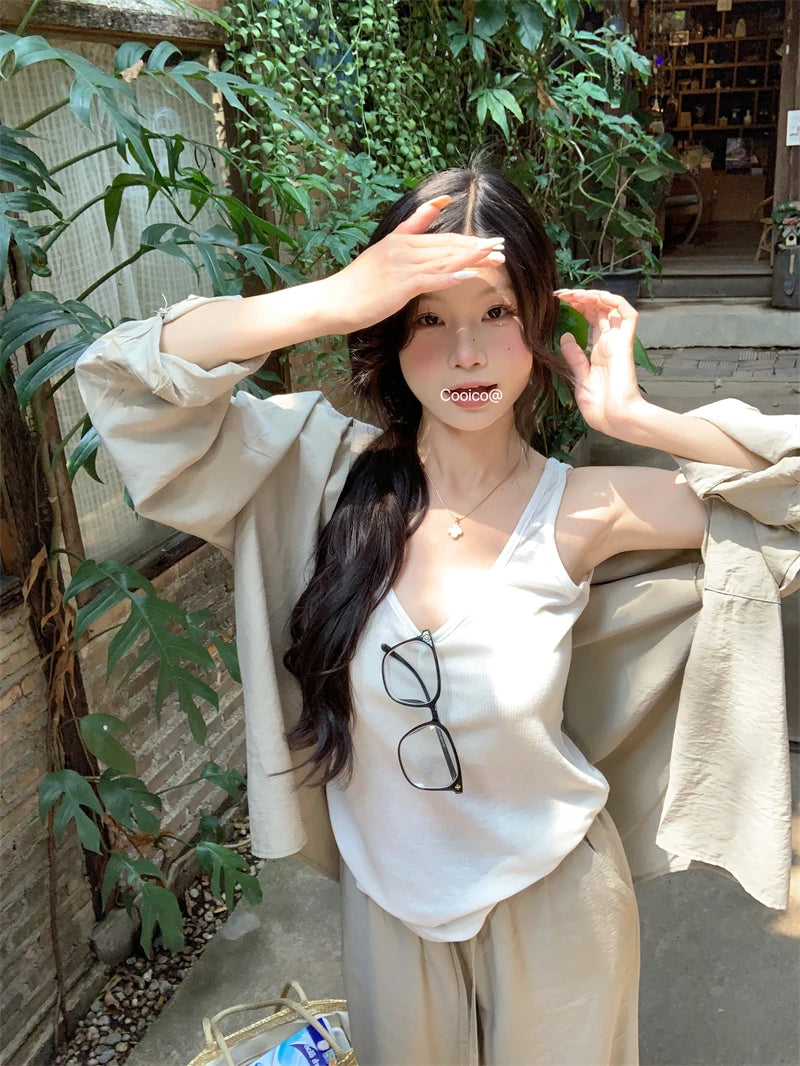 Zomerbries Katoen Linnen Khaki Shirtjas