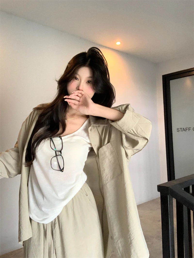 Zomerbries Katoen Linnen Khaki Shirtjas