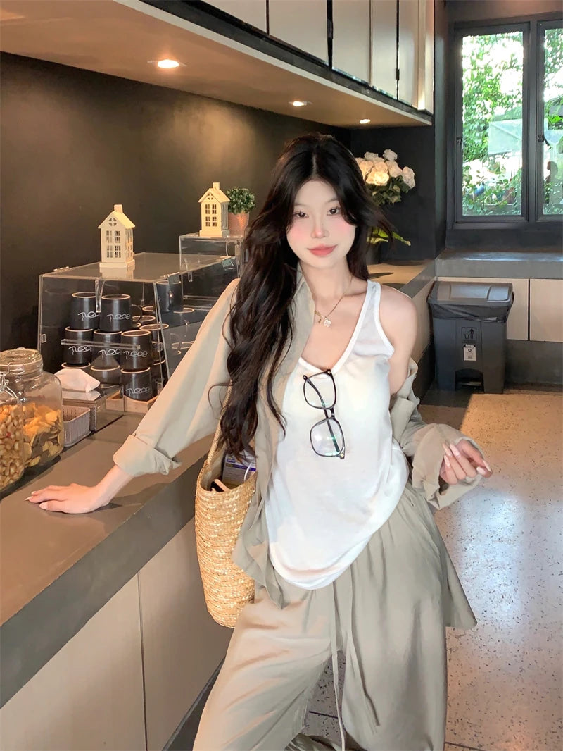 Zomerbries Katoen Linnen Khaki Shirtjas