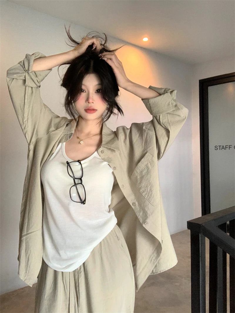 Zomerbries Katoen Linnen Khaki Shirtjas