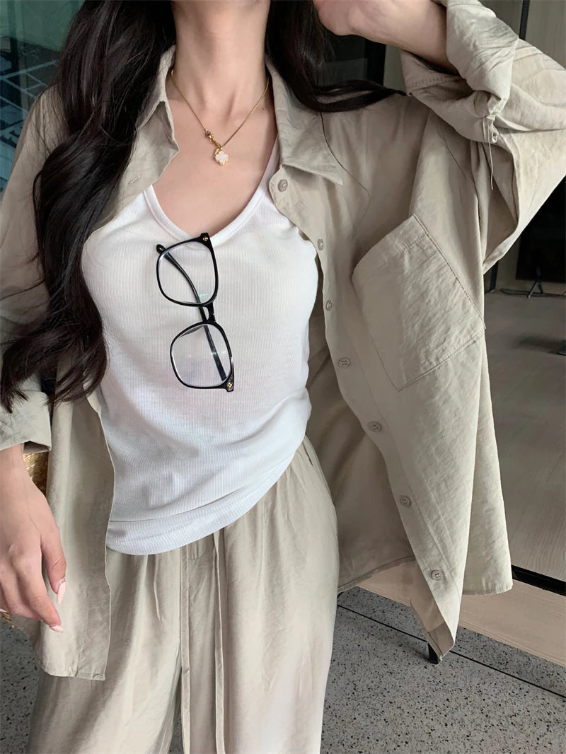 Zomerbries Katoen Linnen Khaki Shirtjas