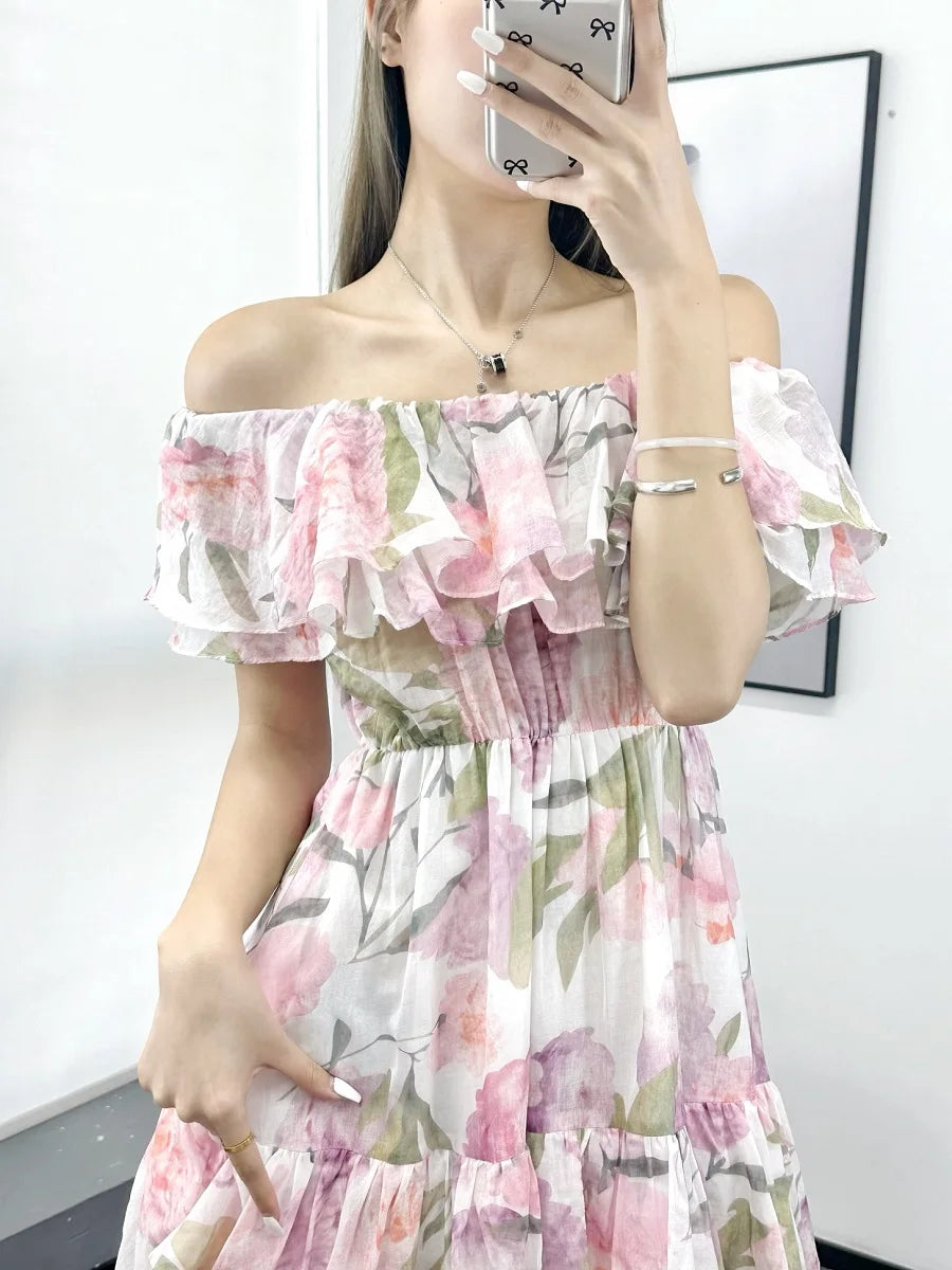 BloesemBelle's Zomerse Flora's Chiffon Bloemenjurk met Ruches en Cake Jurk Bra