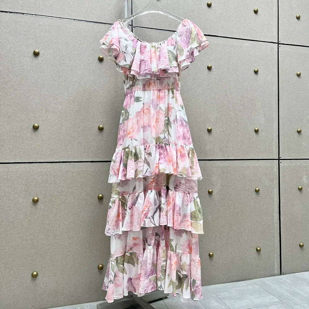 BloesemBelle's Zomerse Flora's Chiffon Bloemenjurk met Ruches en Cake Jurk Bra