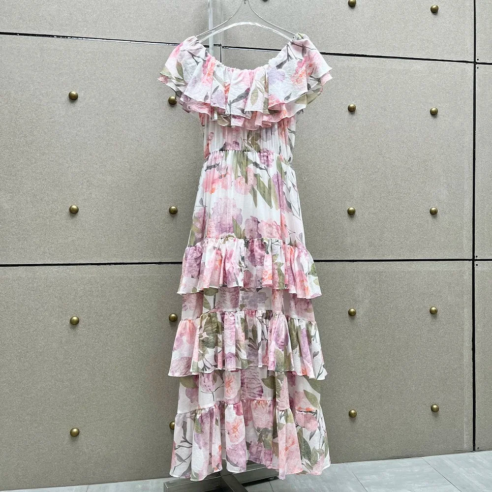 BloesemBelle's Zomerse Flora's Chiffon Bloemenjurk met Ruches en Cake Jurk Bra
