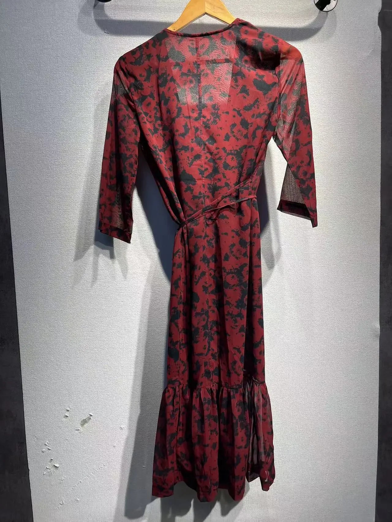 Blossom Splendor Red Floral Print Dress with Wavy Laces
