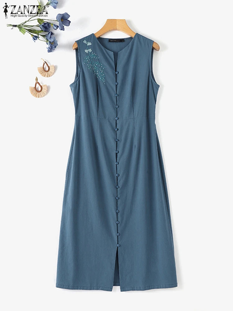 Vintage Bloemenborduurjurk voor Dames