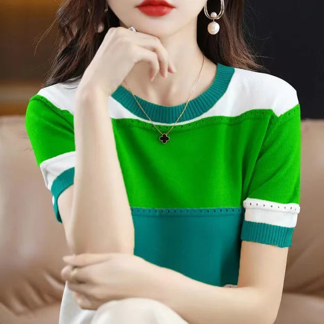 Estate Nuova Maglietta di Seta con Maniche Corte