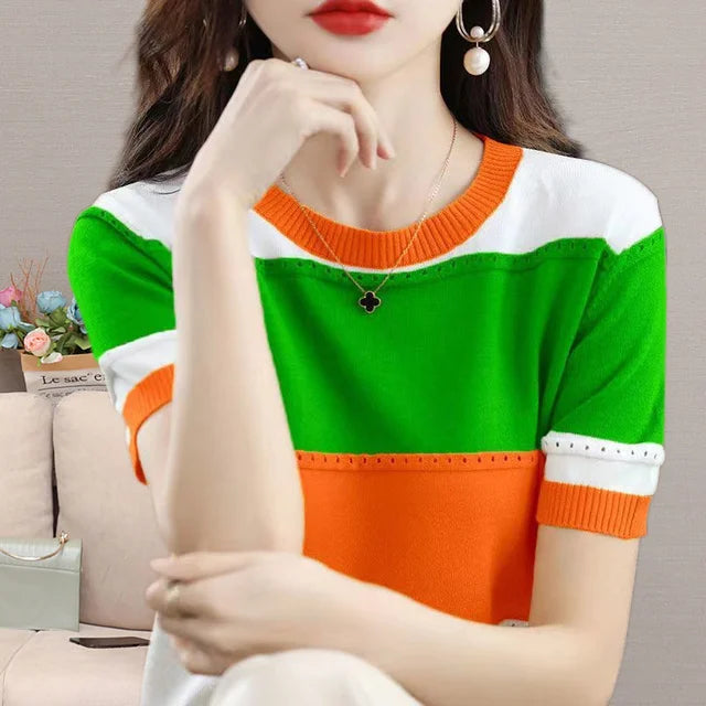 Estate Nuova Maglietta di Seta con Maniche Corte