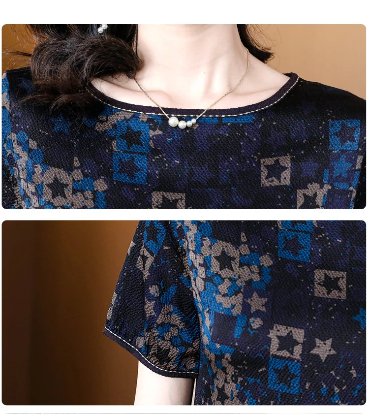Stylish Breeze Silk Satin Summer Dress with Vintage Print