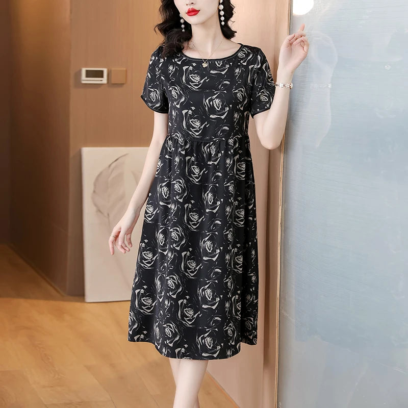 Chic Chic Summer Silk Satin Dress with Floral Print