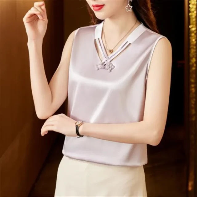 Camicetta Estiva in Raso - Top Elegante Senza Maniche per Donna