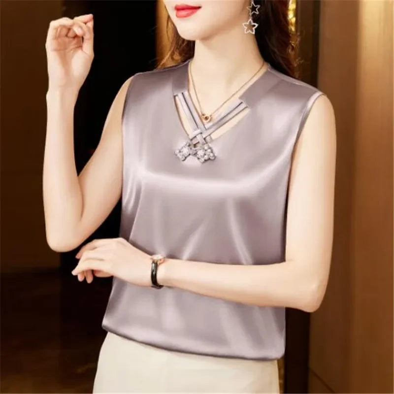 Camicetta Estiva in Raso - Top Elegante Senza Maniche per Donna