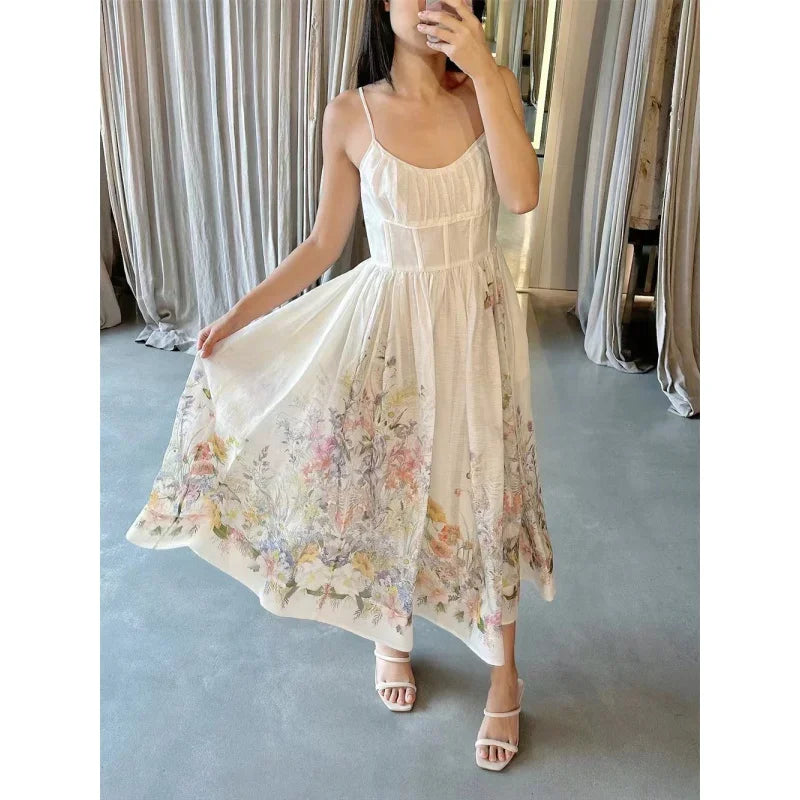 ZomerGloed Retro Gedrukte Taille-Gecontroleerde Jurk