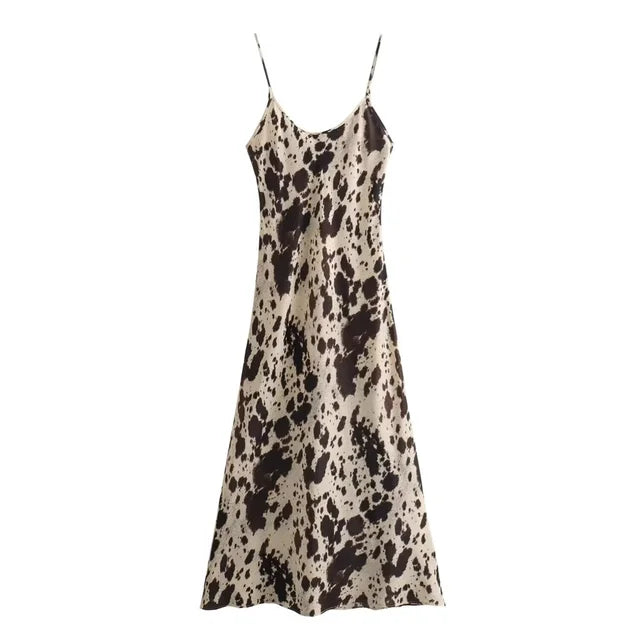 Bellezza Moda Dierpatroon Zijde Satijnen Slip Jurk