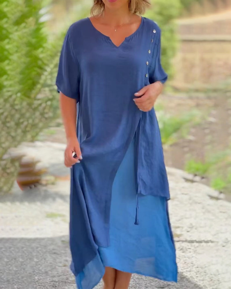 Solara Asymmetrische Korte Mouw Jurk