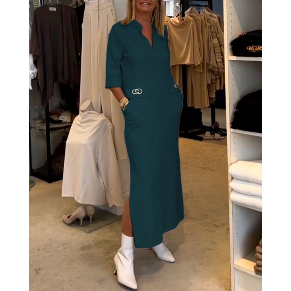 Velanora Splitjurk met 3/4 mouwen in effen kleur