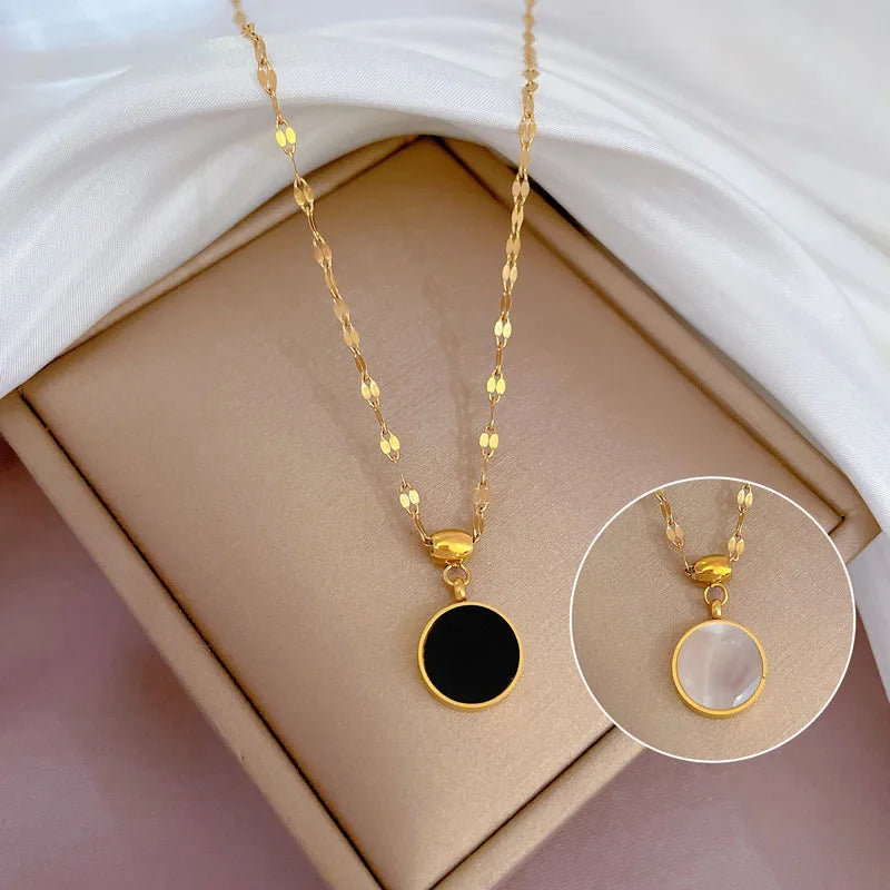 Ocean Glow Stainless Steel Shell Dial Pendant Necklace for Women