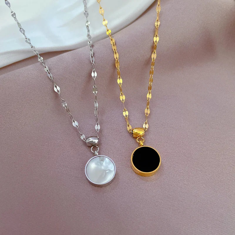 Ocean Glow Stainless Steel Shell Dial Pendant Necklace for Women