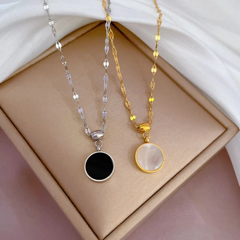 Ocean Glow Stainless Steel Shell Dial Pendant Necklace for Women