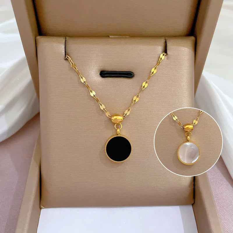 Ocean Glow Stainless Steel Shell Dial Pendant Necklace for Women