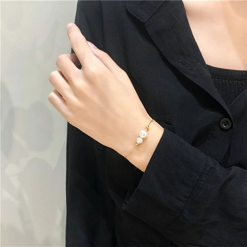 Betoverende Roestvrijstalen Simplicity Kralen Parel Hanger Verstelbare Armbanden van Glanzend Juweel