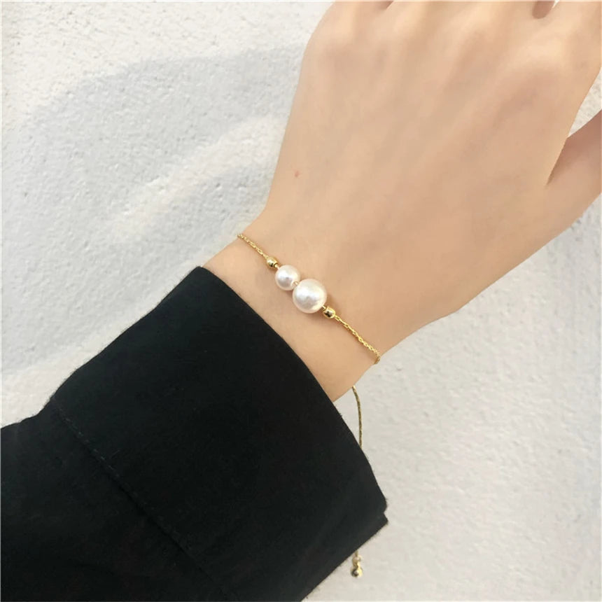 Betoverende Roestvrijstalen Simplicity Kralen Parel Hanger Verstelbare Armbanden van Glanzend Juweel