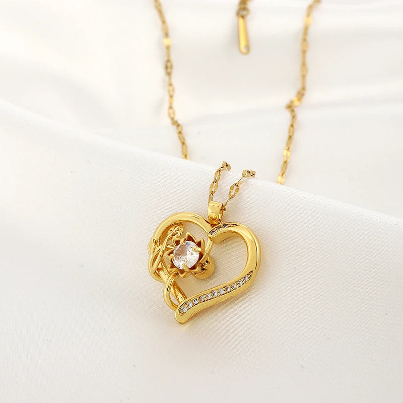 Entspannende 360° drehbare herzförmige Blume Sonnenblume Anhänger Kette