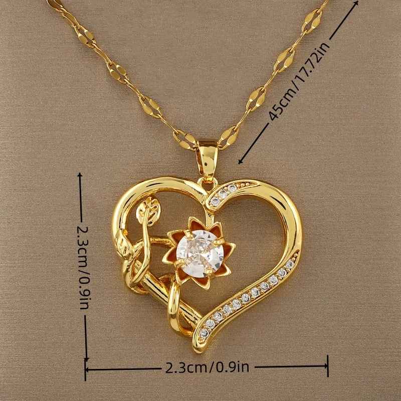 Entspannende 360° drehbare herzförmige Blume Sonnenblume Anhänger Kette