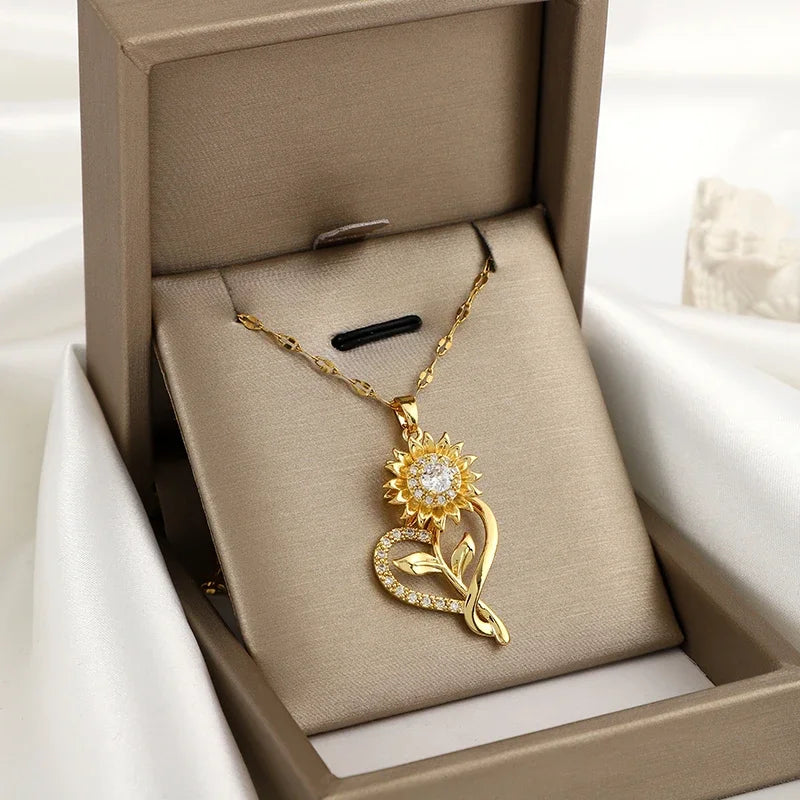 Betoverende 360° Draaibare Ontspannende Liefdeszonnebloem Hanger voor Vrouwen