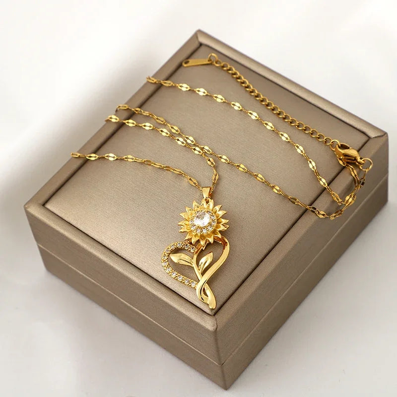 Betoverende 360° Draaibare Ontspannende Liefdeszonnebloem Hanger voor Vrouwen