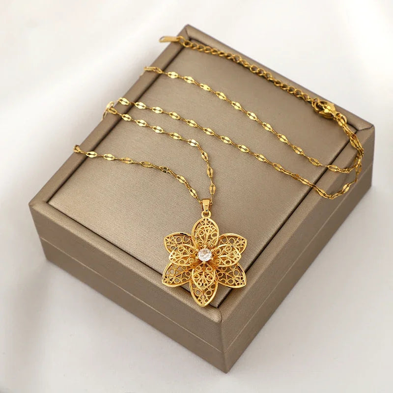 Enchanting 360° Rotatable Decompression Style Hollow Pattern Pendant Necklace