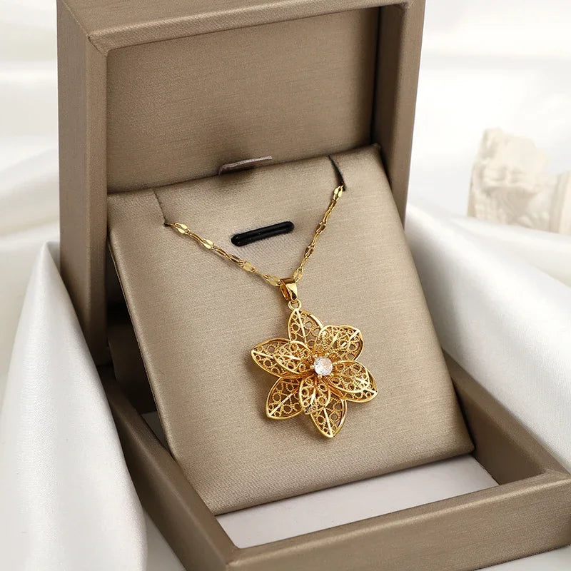 Enchanting 360° Rotatable Decompression Style Hollow Pattern Pendant Necklace