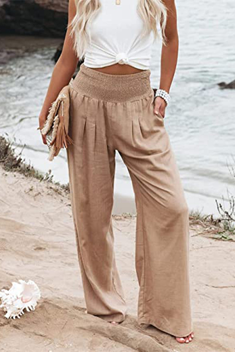 VELANORA - Elegante e comodo pantalone palazzo a vita alta per donna