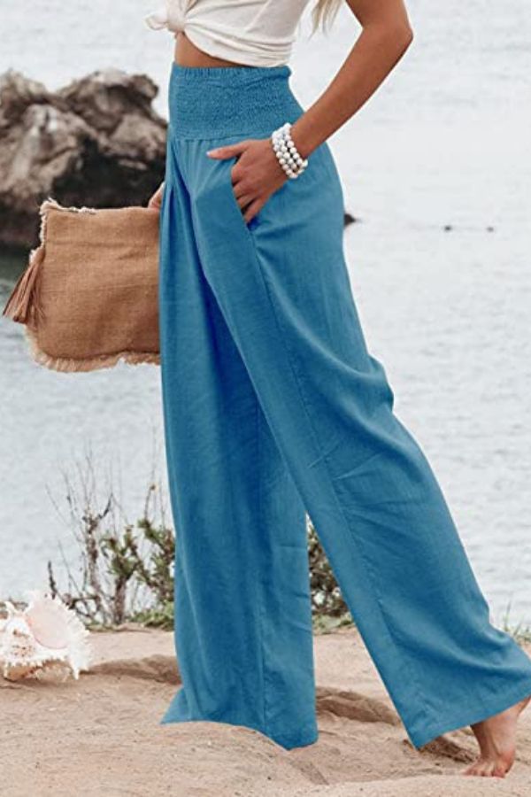 VELANORA - Elegante e comodo pantalone palazzo a vita alta per donna