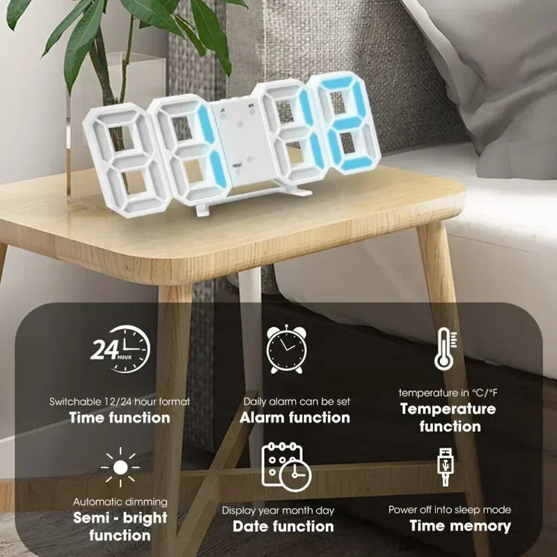 3D LED-wekker met modern digitaal display