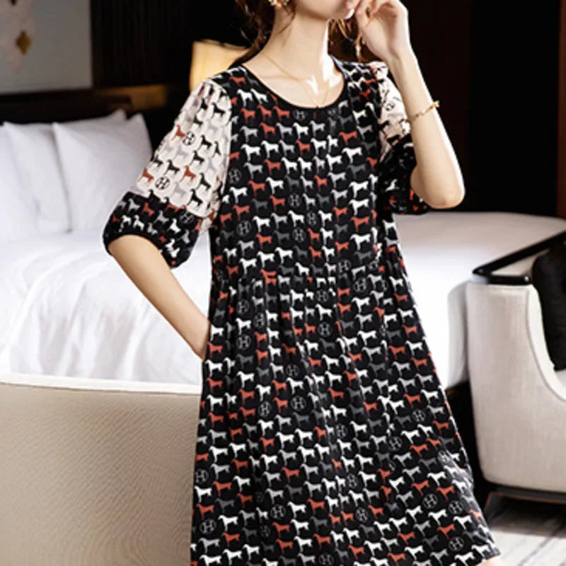 RetroChic Zwarte Chiffon A-lijn Jurk