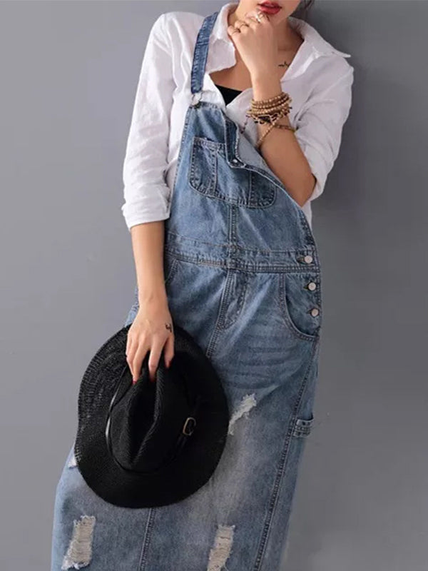 Denim dress with back slit and distressed look - UrbanGlow
