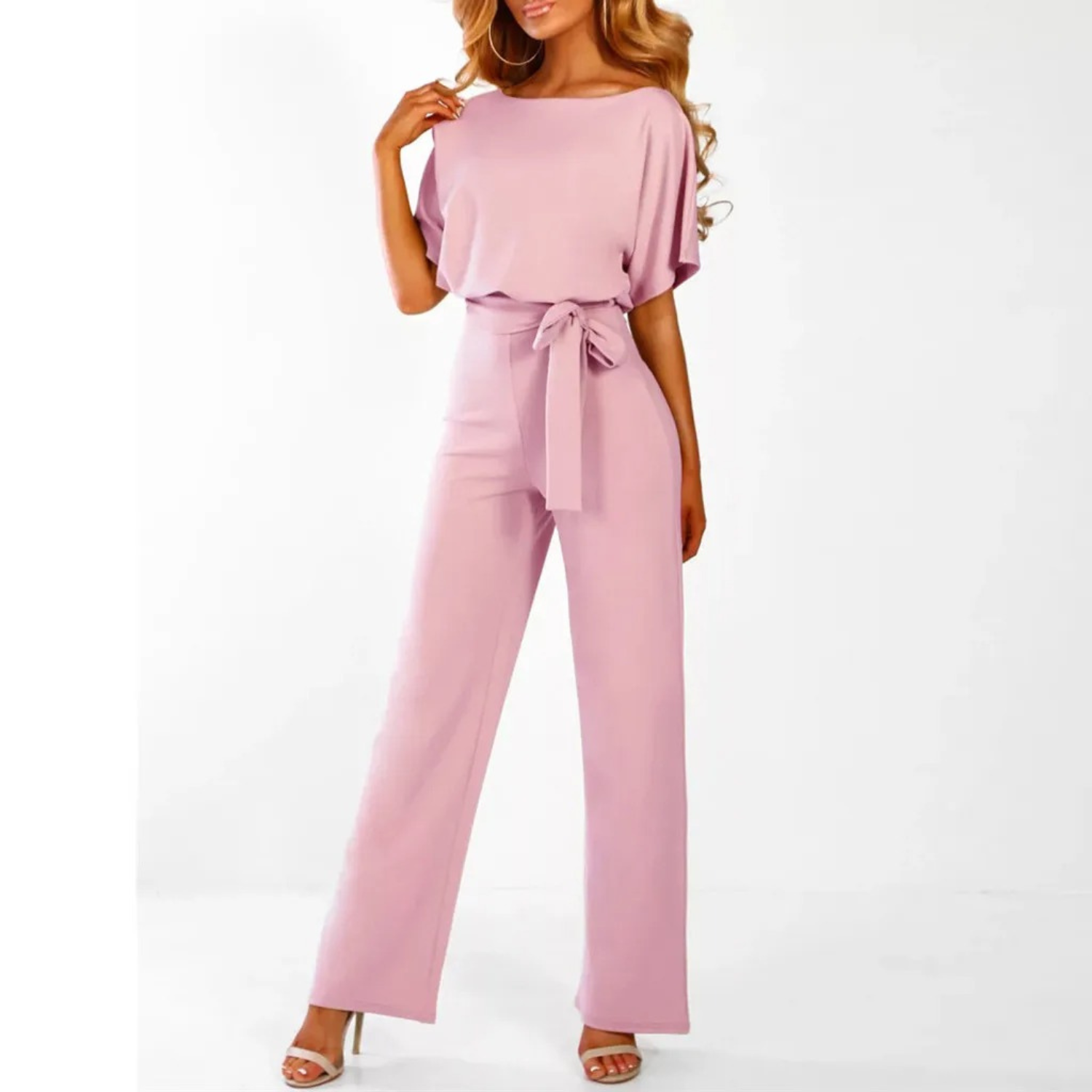VELANORA Roter O-Ausschnitt Hohe Taille Hose Jumpsuit